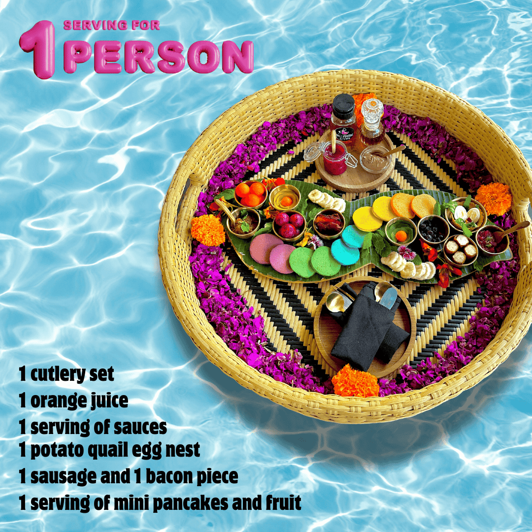 🌈🥞 Vegetarian Instagram Breakfast – Rainbow Pancakes with Meat - Free Sides - Bali Floating Kitchen - f&b