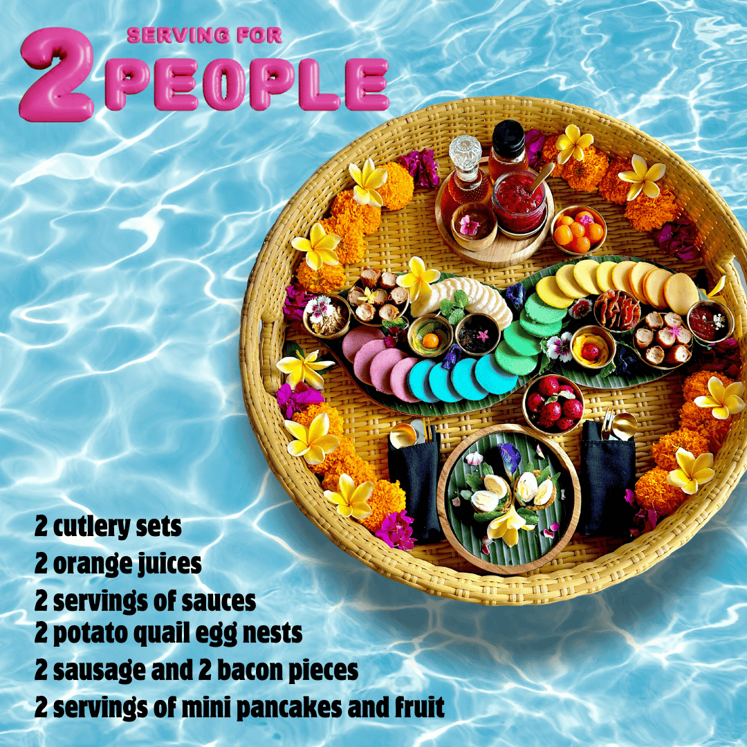 🌈🥞 Vegetarian Instagram Breakfast – Rainbow Pancakes with Meat - Free Sides - Bali Floating Kitchen - f&b