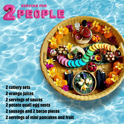 🌈🥞 Vegetarian Instagram Breakfast – Rainbow Pancakes with Meat - Free Sides - Bali Floating Kitchen - f&b